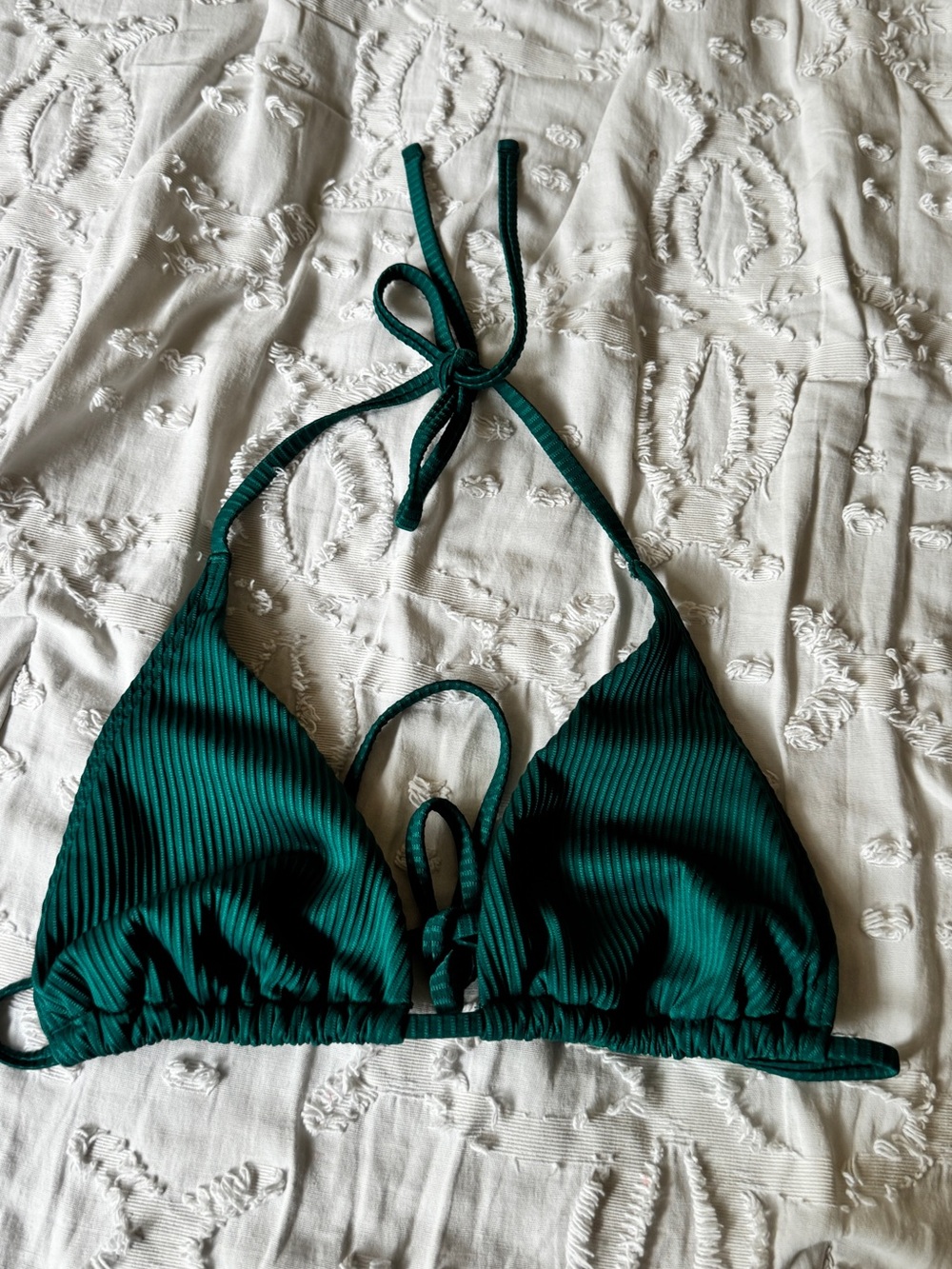 Women’s Green Ribbed Triangle Bikini Top S Hollister